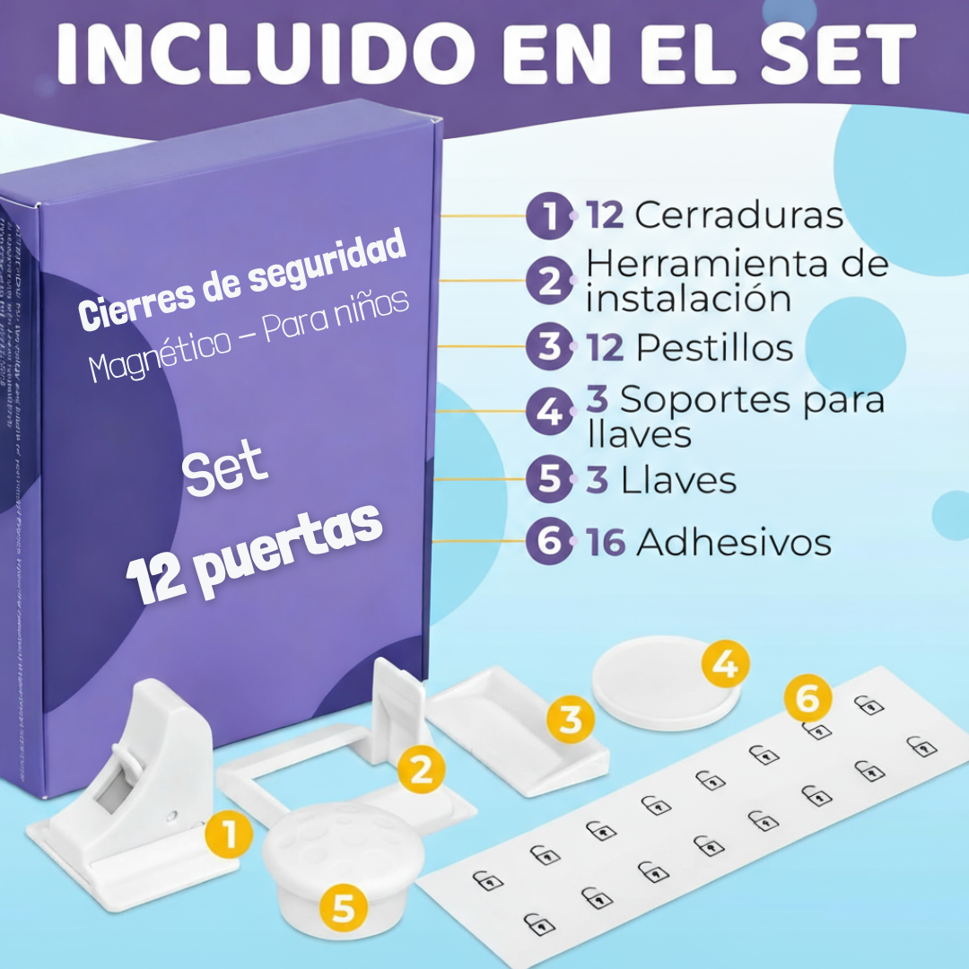 Kit de seguridad magnética para bebés [Pack para 12 puertas + 3 imanes]